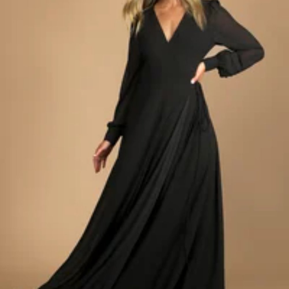 Lulu’s My Whole Heart Black Long Sleeve Black Maxi Wrap Dress